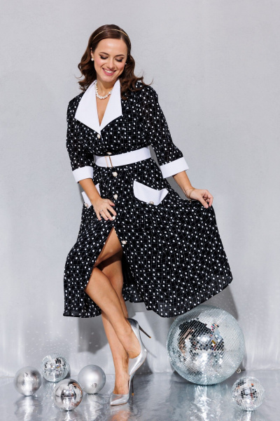 Черное платье с принтом и белым воротником для вечеринок Anastasia 1179 черный(с_принтом) - фото 22