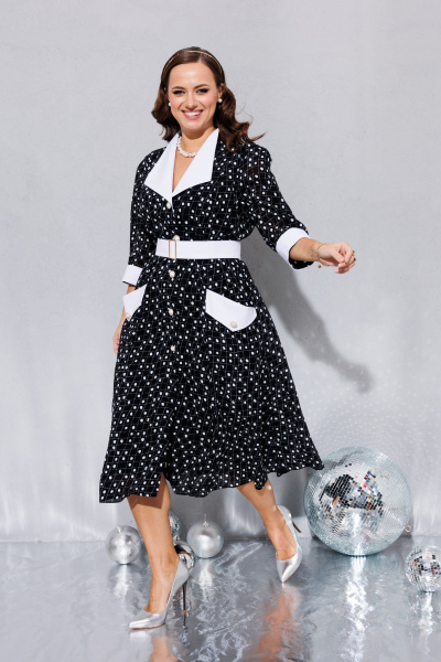 Черное платье с принтом и белым воротником для вечеринок Anastasia 1179 черный(с_принтом) - фото 20