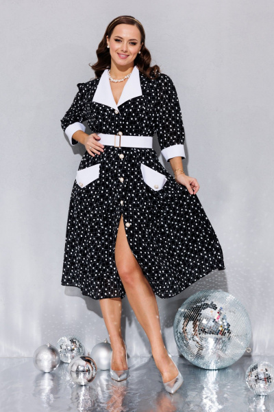 Черное платье с принтом и белым воротником для вечеринок Anastasia 1179 черный(с_принтом) - фото 18