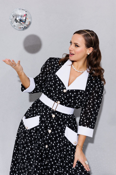 Черное платье с принтом и белым воротником для вечеринок Anastasia 1179 черный(с_принтом) - фото 13