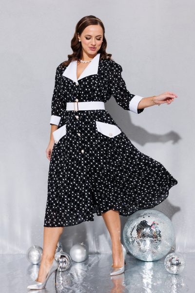 Черное платье с принтом и белым воротником для вечеринок Anastasia 1179 черный(с_принтом) - фото 8