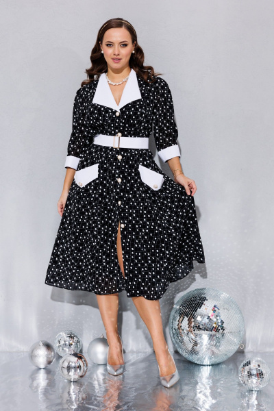 Черное платье с принтом и белым воротником для вечеринок Anastasia 1179 черный(с_принтом) - фото 1