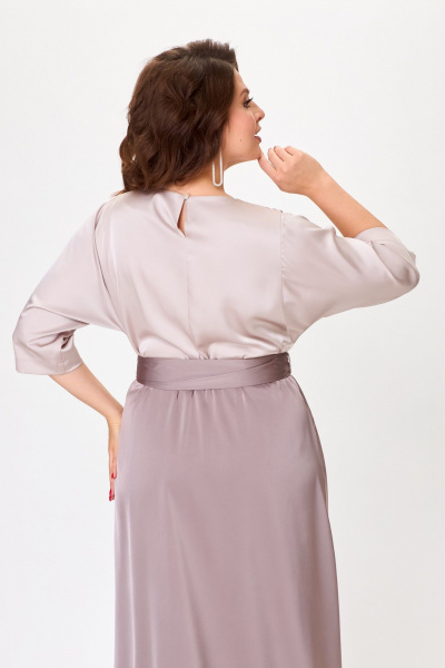 Нарядное платье макси из атласа с поясом кушак ANASTASIA MAK 1229 бежевый+капучино - фото 8