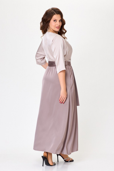 Нарядное платье макси из атласа с поясом кушак ANASTASIA MAK 1229 бежевый+капучино - фото 5