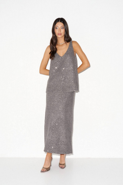 Нарядная юбка из трикотажа с пайетками прямого кроя ANNETE A1402 - фото 2