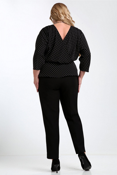 Черная на каждый день нарядная блузка с поясом Таир-Гранд 62426 горох - фото 9