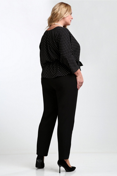 Черная на каждый день нарядная блузка с поясом Таир-Гранд 62426 горох - фото 8