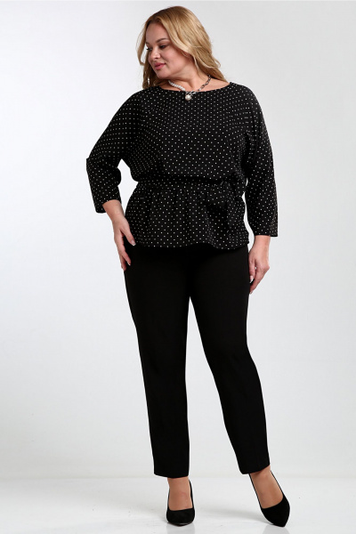 Черная на каждый день нарядная блузка с поясом Таир-Гранд 62426 горох - фото 7