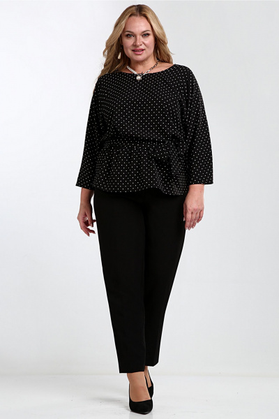 Черная на каждый день нарядная блузка с поясом Таир-Гранд 62426 горох - фото 5