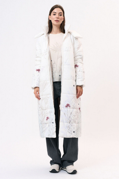 Кремовое пальто из плащёвой ткани для повседневной носки Art Ribbon M1081K - фото 1