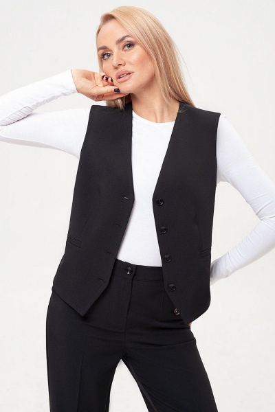 Деловой укороченный жилет из текстиля с пуговицами IVARI 208 черный - фото 2