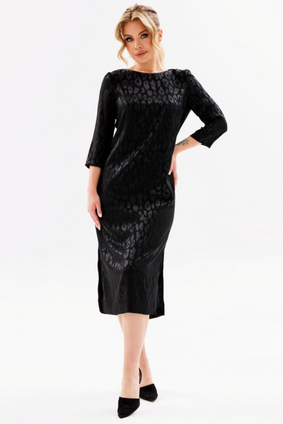Черное жаккардовое платье с разрезами и застежкой-молнией Faufilure C1692 - фото 2