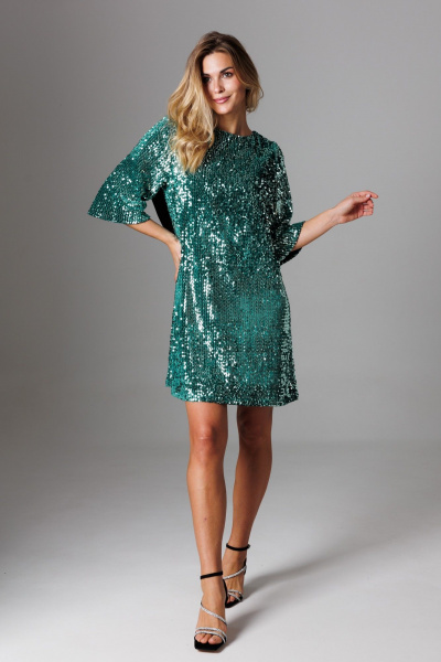 Зеленое платье А-силуэт с бантом из велюра Ларс Стиль 1025/1 - фото 3