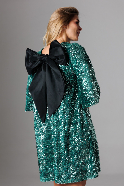 Зеленое платье А-силуэт с бантом из велюра Ларс Стиль 1025/1 - фото 5