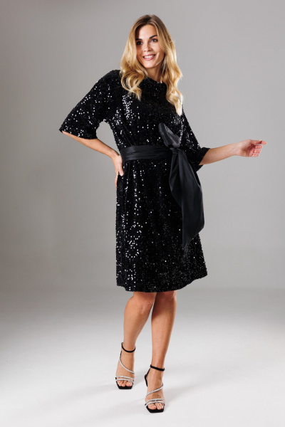 Платье А-силуэт из велюра с пайетками и поясом Ларс Стиль 1018 - фото 3