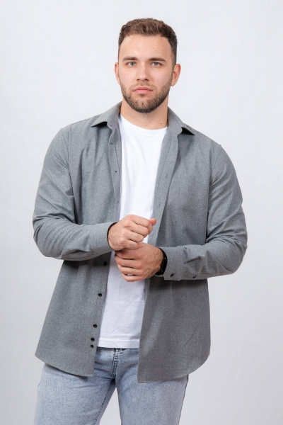 Гладкая рубашка в стиле На каждый день с пуговицами Nadex 01-088812/203-24 серый - фото 2