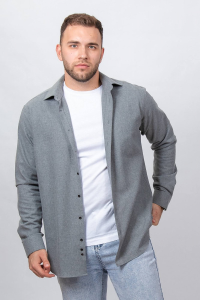 Гладкая рубашка в стиле На каждый день с пуговицами Nadex 01-088812/203-24 серый - фото 1