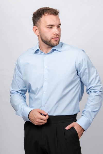 Гладкая рубашка в полоску с классическим воротником Nadex 01-088812/204-24 светло-голубой - фото 4