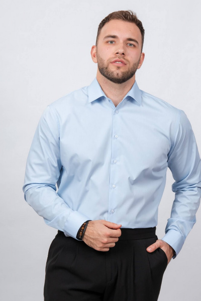 Гладкая рубашка в полоску с классическим воротником Nadex 01-088812/204-24 светло-голубой - фото 3