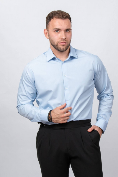 Гладкая рубашка в полоску с классическим воротником Nadex 01-088812/204-24 светло-голубой - фото 1