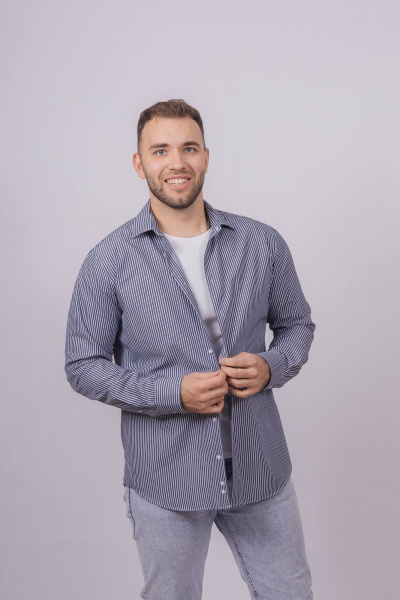 Гладкая рубашка в стиле На каждый день с карманом Nadex 01-088812/303-24 сине-белый - фото 1