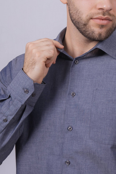 Гладкая рубашка с одним карманом и классическим воротником Nadex 01-088912/201-24 темно-серый - фото 7