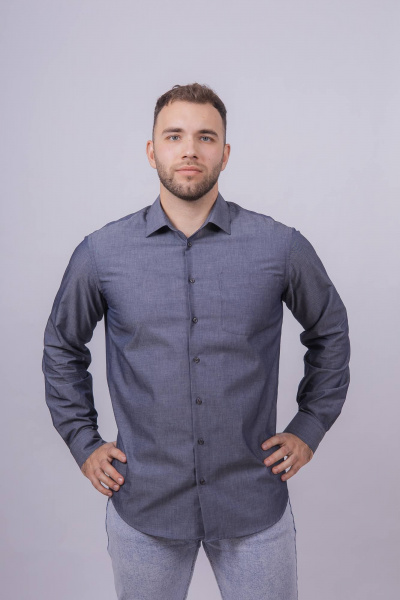 Гладкая рубашка с одним карманом и классическим воротником Nadex 01-088912/201-24 темно-серый - фото 3