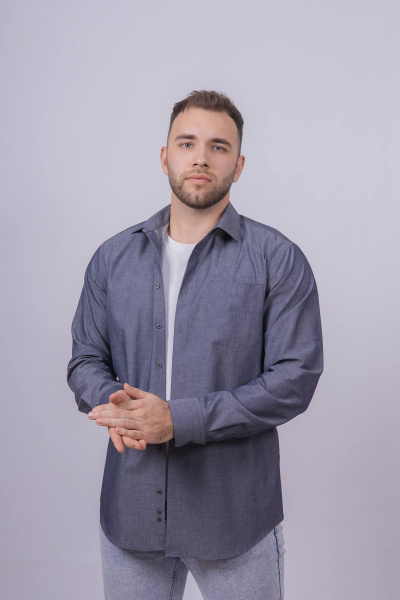Гладкая рубашка с одним карманом и классическим воротником Nadex 01-088912/201-24 темно-серый - фото 2