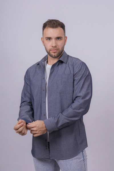 Гладкая рубашка с одним карманом и классическим воротником Nadex 01-088912/201-24 темно-серый - фото 1