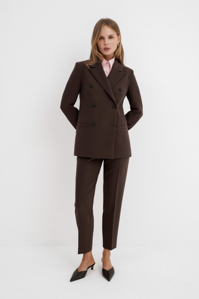 Жакет и брюки из текстиля с двубортным жакетом и средней посадкой PiRS 5737 коричневый - фото 2