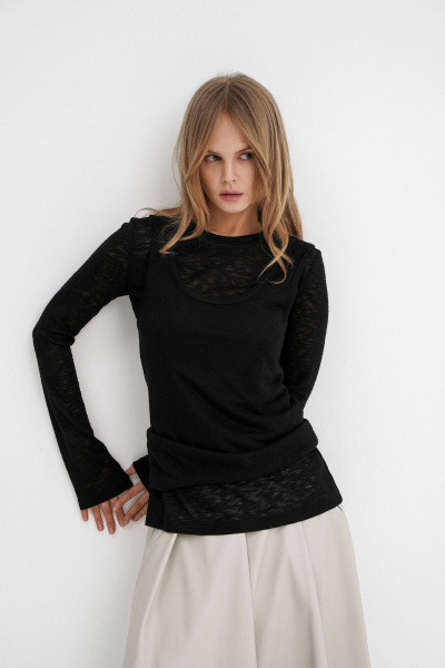 Лонгслив из трикотажа с майкой для повседневного образа PiRS 5766 черный - фото 2