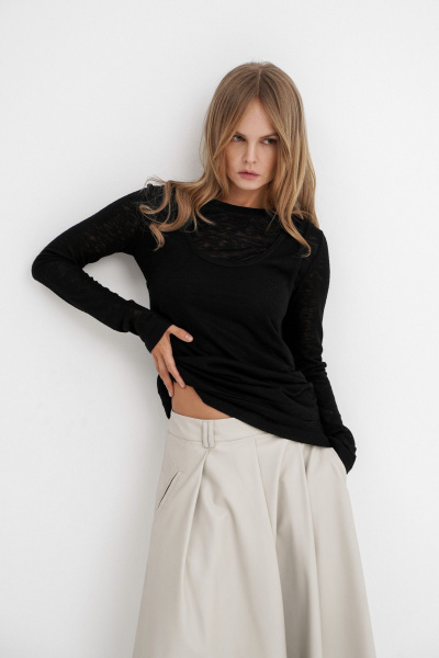 Лонгслив из трикотажа с майкой для повседневного образа PiRS 5766 черный - фото 1