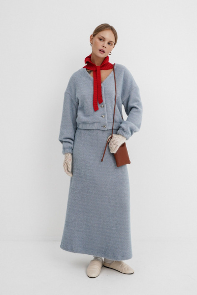 Демисезонный костюм двоий из трикотажа: бомбер и юбка PiRS 5772 голубой - фото 8