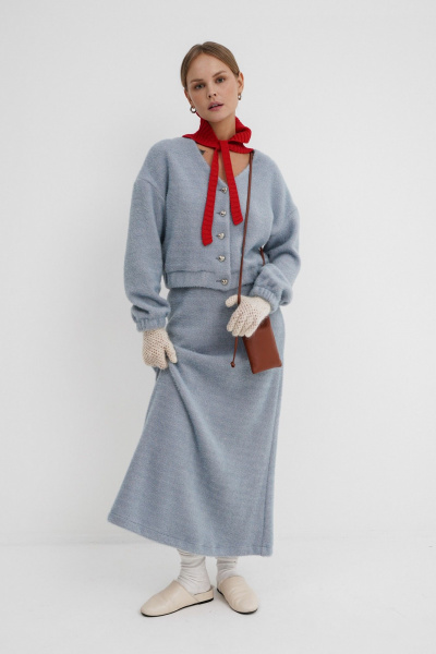 Демисезонный костюм двоий из трикотажа: бомбер и юбка PiRS 5772 голубой - фото 6