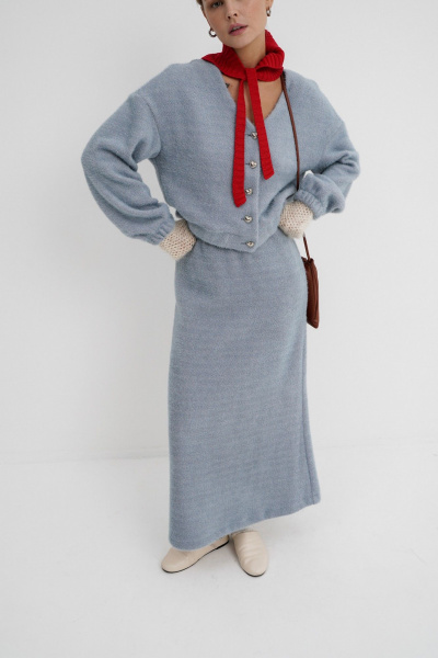 Демисезонный костюм двоий из трикотажа: бомбер и юбка PiRS 5772 голубой - фото 2