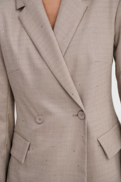 Деловой тройка из жакета, топа-корсета и брюк из текстиля PiRS 5783 бежевый - фото 7