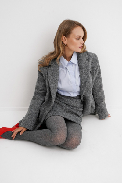 Костюм-двойка из пальтовой ткани оверсайз жакет и мини-юбка PiRS 5787 серый - фото 9