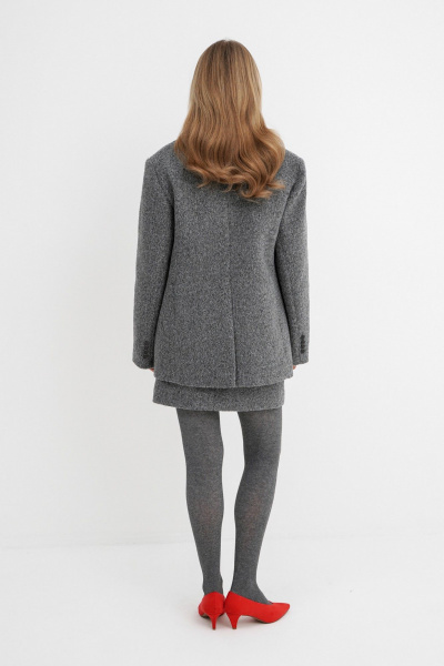 Костюм-двойка из пальтовой ткани оверсайз жакет и мини-юбка PiRS 5787 серый - фото 7