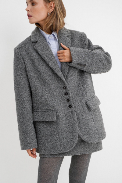 Жакет прямого силуэта из пальтовой ткани для демисезона PiRS 5788 серый - фото 2