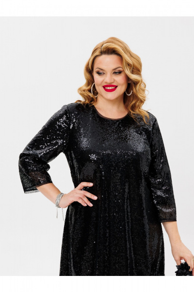 Платье из пайеток с сеткой, классический А-силуэт BRELA 2378.1 черный - фото 6