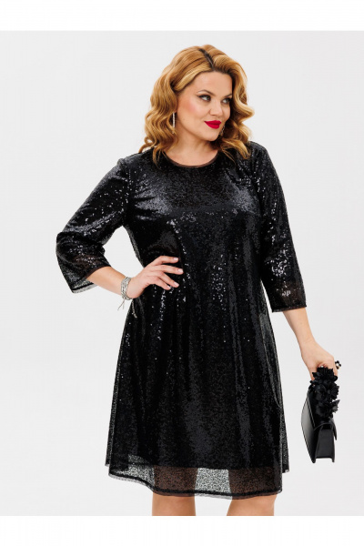 Платье из пайеток с сеткой, классический А-силуэт BRELA 2378.1 черный - фото 5