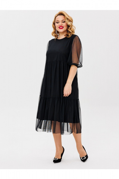 Черное платье из сетки с воланами и блестками BRELA 212480.5 черный - фото 4