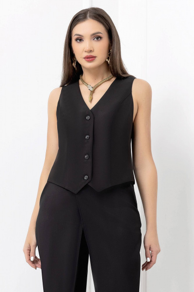 Леновый жилет с v-образным вырезом, черный, офисный стиль Gold Style 2653 черный - фото 3