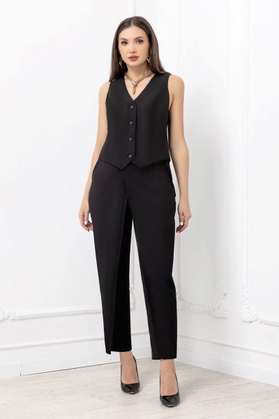 Леновый жилет с v-образным вырезом, черный, офисный стиль Gold Style 2653 черный - фото 2