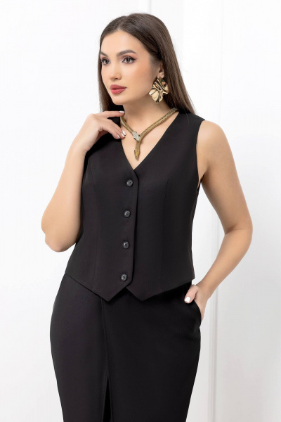 Леновый жилет с v-образным вырезом, черный, офисный стиль Gold Style 2653 черный - фото 1
