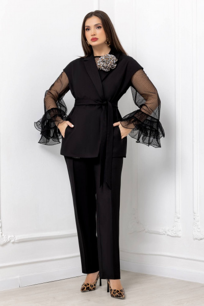 Брючный костюм с жилетом и леопардовой подкладкой Gold Style 2678 черный - фото 3