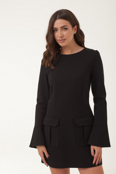 Платье трикотажное полуприлегающего силуэта с воланом T.N.D М215 черный - фото 5