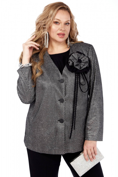 Элегантный трехпредметный костюм из вискозы с объемным цветком ручной работы Элль-стиль 2342 черный - фото 5