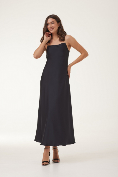 Платье из сатина миди с нерегулируемыми бретелями T.N.D М230 черный - фото 6