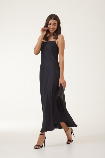 Платье из сатина миди с нерегулируемыми бретелями T.N.D М230 черный - фото 2